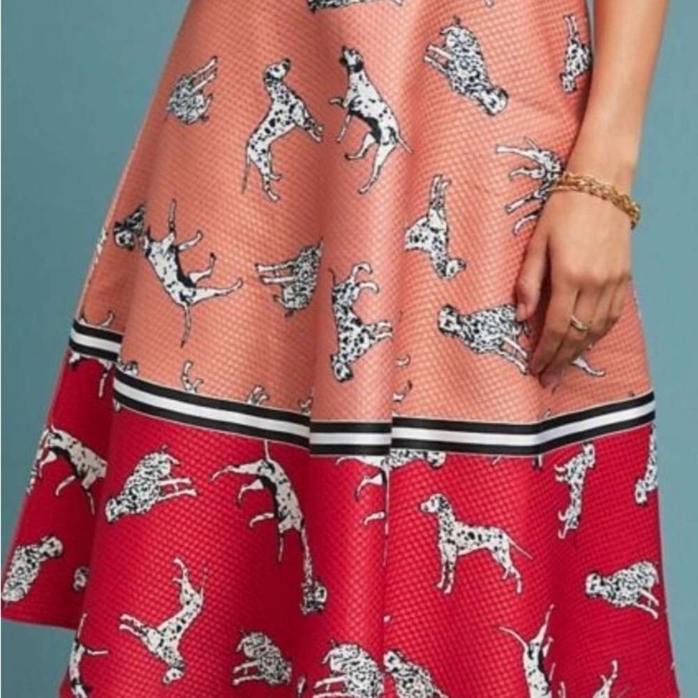 Hutch A-Line Skirt with Dog Print in Orange and Red